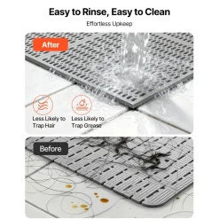 VEVOR Drainage Mat, 3 x 50 ft, PVC Non Slip Commercial Floor Mat, Wet Area Water Drain Splash Matting Hollow Doormat Roll, for Outdoor Indoor Restaurant Swimming Pool Patio Bathroom Washroom, Gray