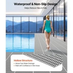 VEVOR Drainage Mat, 3 x 50 ft, PVC Non Slip Commercial Floor Mat, Wet Area Water Drain Splash Matting Hollow Doormat Roll, for Outdoor Indoor Restaurant Swimming Pool Patio Bathroom Washroom, Gray