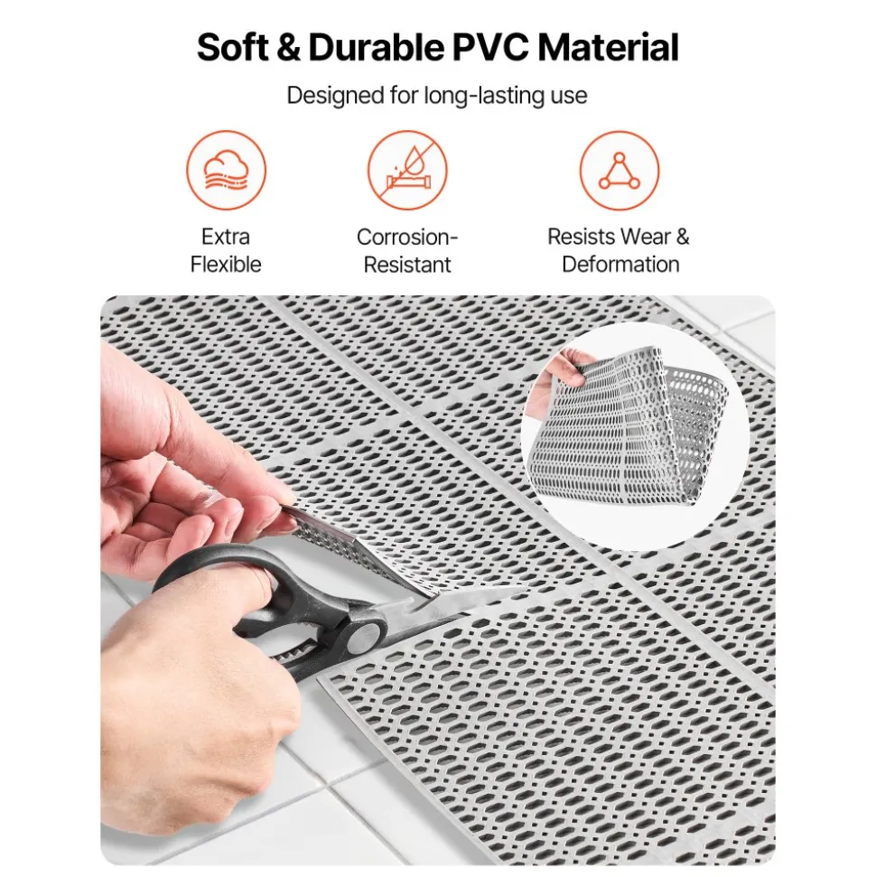 VEVOR Drainage Mat, 3 x 50 ft, PVC Non Slip Commercial Floor Mat, Wet Area Water Drain Splash Matting Hollow Doormat Roll, for Outdoor Indoor Restaurant Swimming Pool Patio Bathroom Washroom, Gray