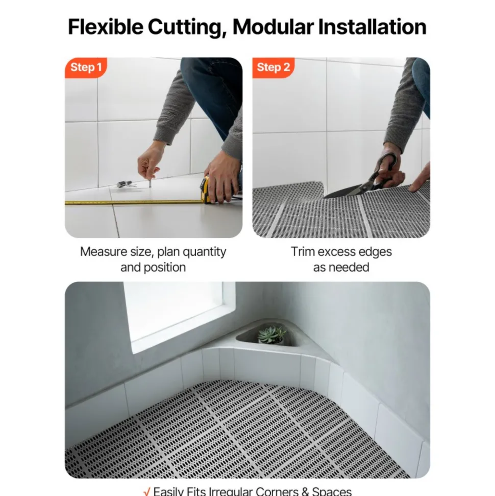 VEVOR Drainage Mat, 3 x 50 ft, PVC Non Slip Commercial Floor Mat, Wet Area Water Drain Splash Matting Hollow Doormat Roll, for Outdoor Indoor Restaurant Swimming Pool Patio Bathroom Washroom, Gray