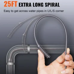 VEVOR Drain Auger 25Ft, Plumbing Snake with Drill Attachment, Plumbers Snake Drain Clog Remover for Kitchen Bathroom Shower Sink with Protective Hose and Gloves
