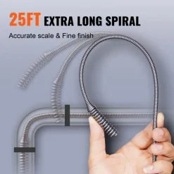 VEVOR Drain Auger 25Ft, Plumbing Snake Auto Feed, Plumbers Snake with Drill Attachment, Pipe Snake Drain Clog Remover for Kitchen Bathroom Shower Sink with Protective Hose and Gloves