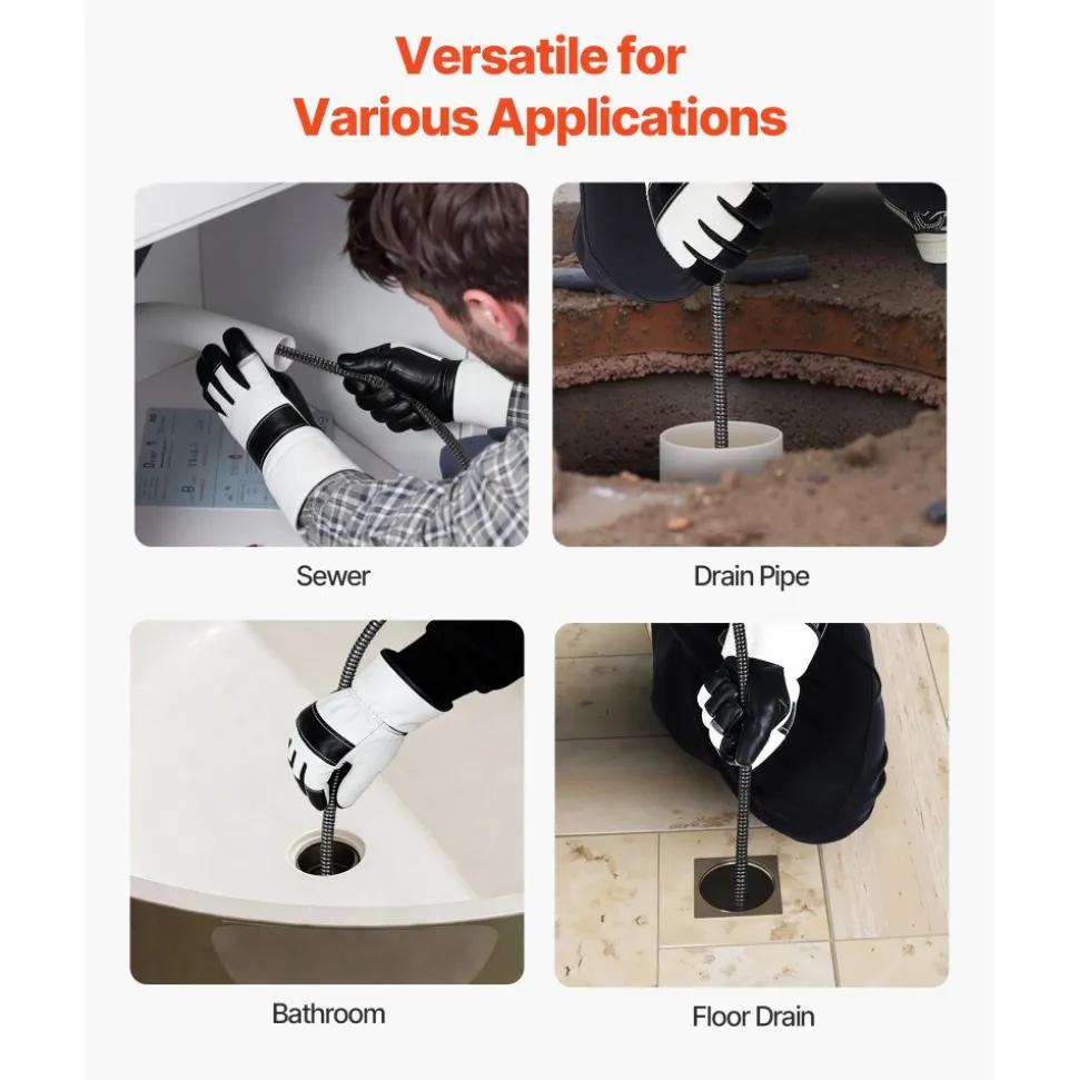 VEVOR Drain Cleaner Machine 100 FT x 3/8 Inch, Auto Feed Sewer Snake Auger on Wheels, Portable Drain Cleaning Machine with 4 Cutters & Air-activated Foot Switch for 2" to 4" Pipes