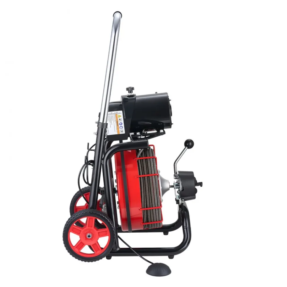 VEVOR Drain Cleaner Machine 100 FT x 3/8 Inch, Auto Feed Sewer Snake Auger on Wheels - with 8 Cutters & Air-Activated Foot Switch for 2" to 4" Pipes