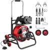 VEVOR Drain Cleaner Machine 100 FT x 3/8 Inch, Auto Feed Sewer Snake Auger, Portable Drain Cleaning Machine with Climbing Wheels, Adjustable Drum, 8 Cutters & Foot Switch for 2" to 4" Pipes