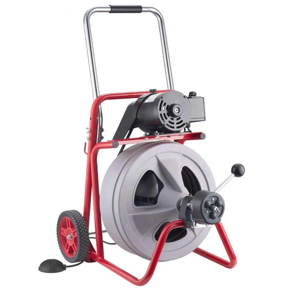 VEVOR Drain Cleaner Machine 75 FT x 1/2 Inch, Auto Feed Sewer Snake Drain Auger on Wheels, Portable Drain Cleaning Machine with 8 Cutters & Air-Activated Foot Switch for 2" to 6" Pipes