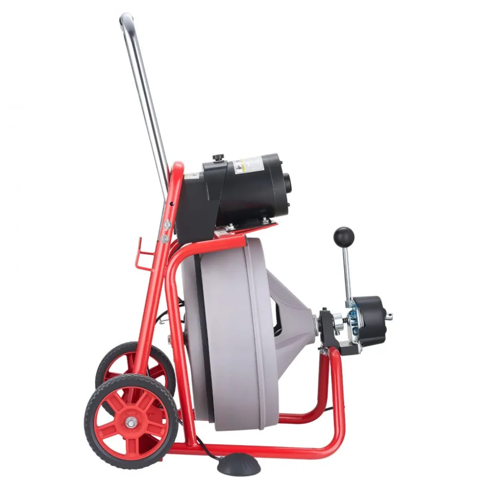 VEVOR Drain Cleaner Machine 75 FT x 1/2 Inch, Auto Feed Sewer Snake Drain Auger on Wheels, Portable Drain Cleaning Machine with 8 Cutters & Air-Activated Foot Switch for 2" to 6" Pipes