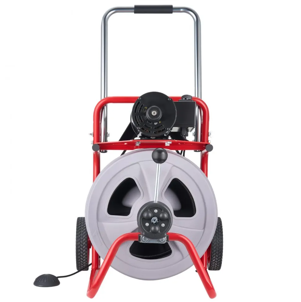 VEVOR Drain Cleaner Machine 75 FT x 1/2 Inch, Auto Feed Sewer Snake Drain Auger on Wheels, Portable Drain Cleaning Machine with 8 Cutters & Air-Activated Foot Switch for 2" to 6" Pipes