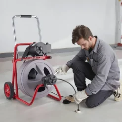 VEVOR Drain Cleaner Machine 75 FT x 1/2 Inch, Auto Feed Sewer Snake Drain Auger on Wheels, Portable Drain Cleaning Machine with 8 Cutters & Air-Activated Foot Switch for 2