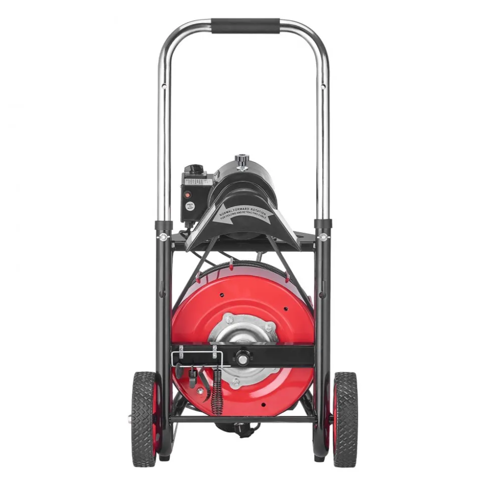 VEVOR Drain Cleaner Machine 100 FT x 1/2 Inch, Auto Feed Sewer Snake Auger on Wheels - with 8 Cutters & Air-Activated Foot Switch for 2" to 6" Pipes