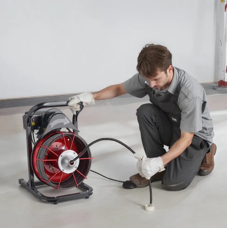 VEVOR Drain Cleaner Machine 75 FT x 1/2 Inch, Sewer Snake Auger Manual Feed with 4 Cutters & Air-activated Foot Switch for 2" to 6" Pipes