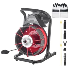 VEVOR Drain Cleaner Machine 75 FT x 1/2 Inch, Sewer Snake Auger Manual Feed with 4 Cutters & Air-activated Foot Switch for 2