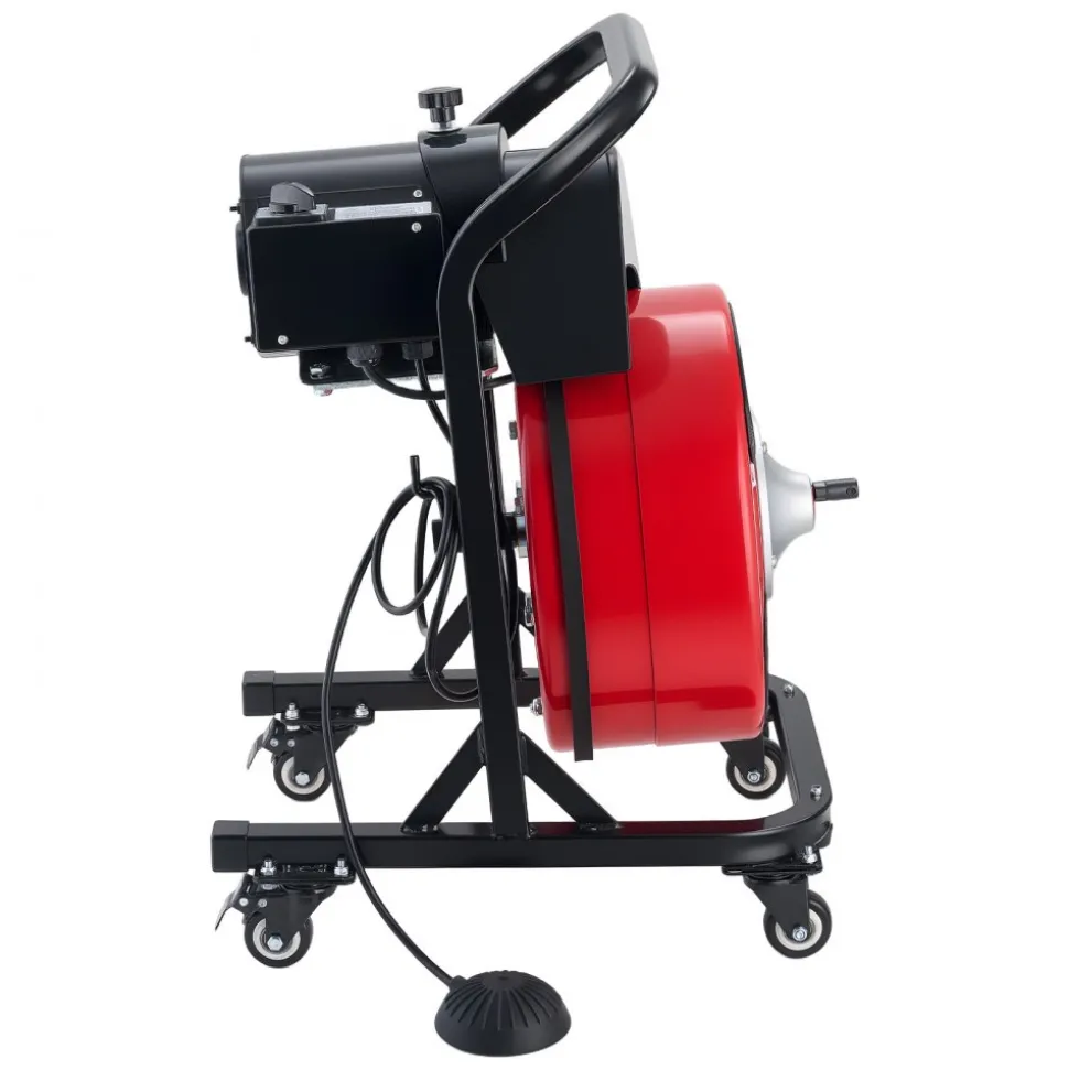 VEVOR Drain Cleaner Machine 50 FT x 1/2 Inch, Manual Feed Sewer Snake Auger on Wheels - with 4 Cutters & Air-activated Foot Switch for 2" to 6" Pipes
