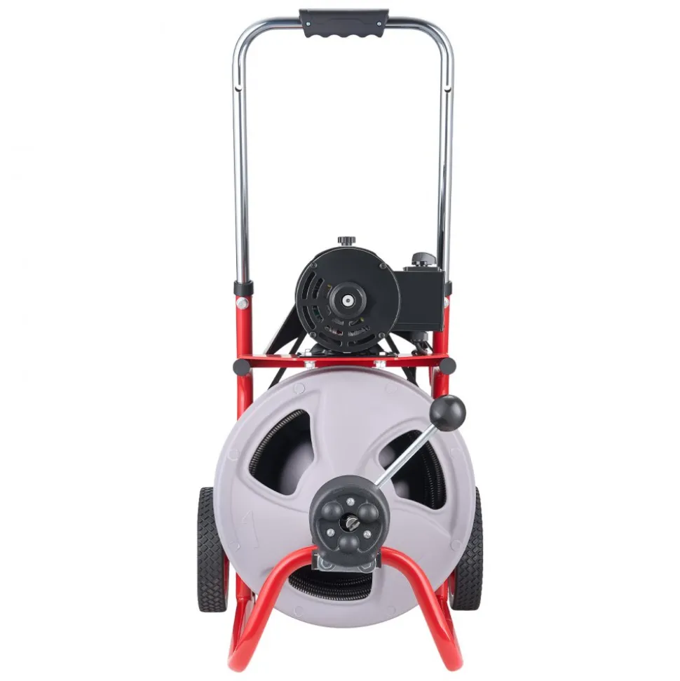 VEVOR Drain Cleaner Machine 75 FT x 3/8 Inch, Auto Feed Sewer Snake Drain Auger on Wheels, Portable Drain Cleaning Machine with 8 Cutters & Air-Activated Foot Switch for 2" to 4" Pipes