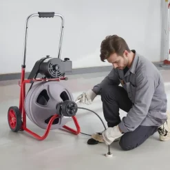 VEVOR Drain Cleaner Machine 75 FT x 3/8 Inch, Auto Feed Sewer Snake Drain Auger on Wheels, Portable Drain Cleaning Machine with 8 Cutters & Air-Activated Foot Switch for 2