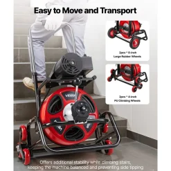 VEVOR Drain Cleaner Machine 100 FT x 1/2 Inch, Auto Feed Sewer Snake Auger, Portable Drain Cleaning Machine with Climbing Wheels, Adjustable Drum, 8 Cutters & Foot Switch for 2