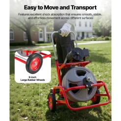 VEVOR Drain Cleaner Machine 75 FT x 1/2 Inch, Sewer Snake Auger on Wheels, Manual Feed Drain Cleaning Machine with Adjustable Drum Angle, 6 Cutters & Air-activated Foot Switch for 2" to 6" Pipes