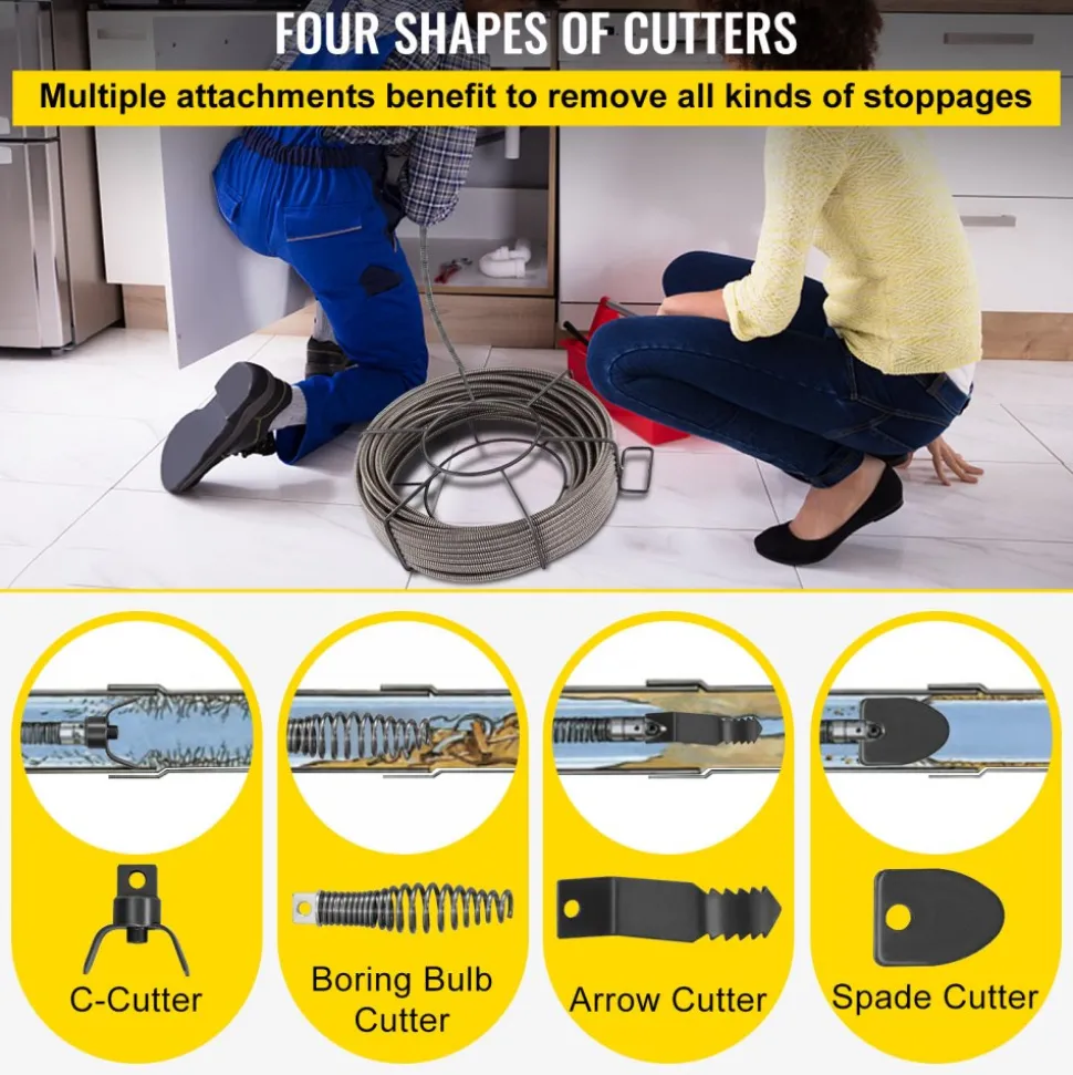 VEVOR Drain Cleaning Cable 50 Feet x 1/2 Inch Solid Core Cable Sewer Cable Drain Auger Cable Cleaner Snake Clog Pipe Drain Cleaning Cable Sewer Drain Auger Snake Pipe