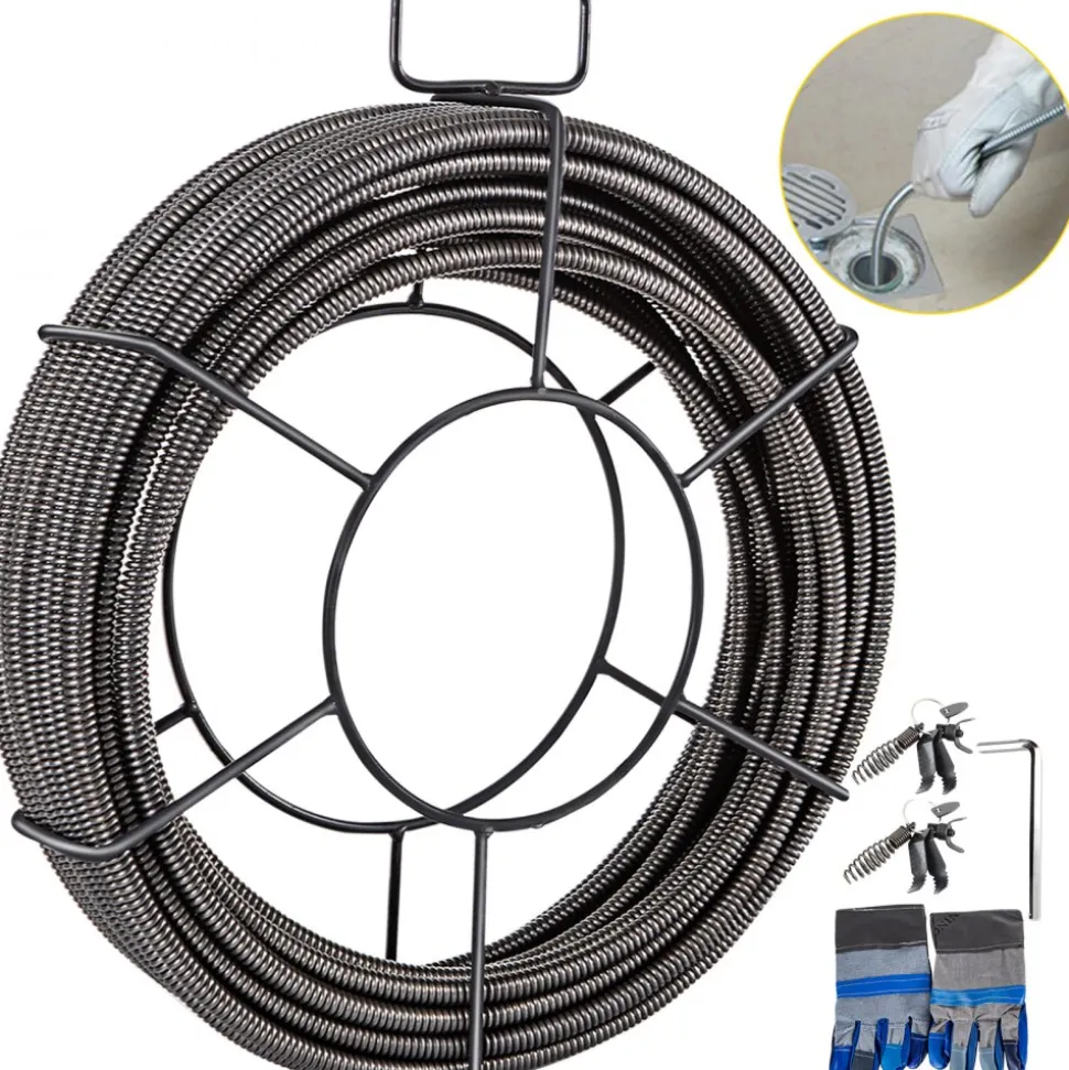 VEVOR Drain Cleaning Cable 50 Feet x 1/2 Inch Solid Core Cable Sewer Cable Drain Auger Cable Cleaner Snake Clog Pipe Drain Cleaning Cable Sewer Drain Auger Snake Pipe