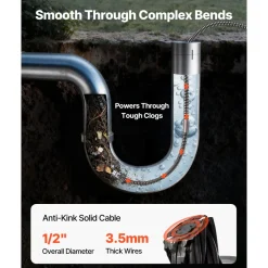 VEVOR Drain Cleaning Cable 100 Feet x 1/2 Inch Solid Core Cable Sewer Cable Drain Auger Cable Cleaner Snake Clog Pipe Drain Cleaning Cable Sewer Drain Auger Snake Pipe
