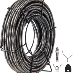 VEVOR Drain Cleaning Cable 100 Feet x 1/2 Inch Solid Core Cable Sewer Cable Drain Auger Cable Cleaner Snake Clog Pipe Drain Cleaning Cable Sewer Drain Auger Snake Pipe