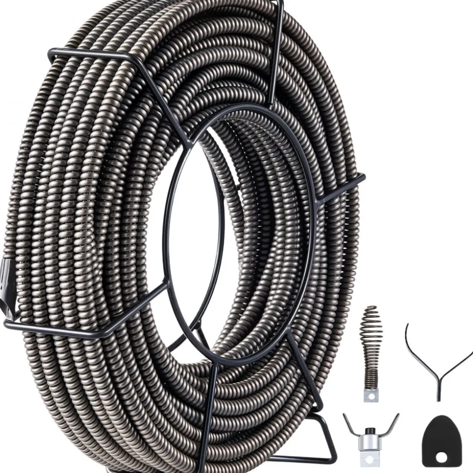 VEVOR Drain Cleaning Cable 100 Feet x 1/2 Inch Solid Core Cable Sewer Cable Drain Auger Cable Cleaner Snake Clog Pipe Drain Cleaning Cable Sewer Drain Auger Snake Pipe