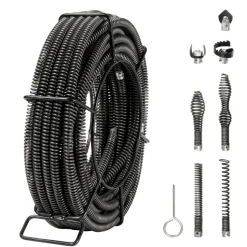 VEVOR Drain Cleaning Cable 66 FT x 5/8 Inch, Professional Sectional Drain Cleaner Cable with 7 Cutters for 0.8