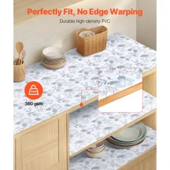 VEVOR Drawer and Shelf Liner for Kitchen Cabinet, Non-Adhesive Non-Slip Thick Refrigerator Liners, Waterproof Shelf Paper, Cupboard Bathroom Drawer Mats, PVC Fridge Lining for Shelves, Floral, 23 FT