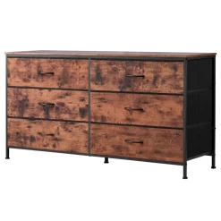 VEVOR 6 Drawer Dresser, Tall Chest Organizer Drawer Dresser, TV Stand with Storage, Closet Storage Drawers with Sturdy Steel Frame, Fabric Storage Tower for Bedroom, Hallway, Closet, Rustic Brown