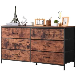 VEVOR 6 Drawer Dresser, Tall Chest Organizer Drawer Dresser, TV Stand with Storage, Closet Storage Drawers with Sturdy Steel Frame, Fabric Storage Tower for Bedroom, Hallway, Closet, Rustic Brown