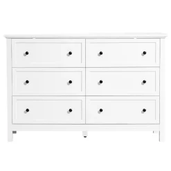 VEVOR 6 Drawer Dresser, Wooden Chest of Drawers with Sliding and Anti-tip Device, Retro Minimalist Dresser Chest, Closet Storage TV Stand Organizer for Living Room, Hallway, Bedroom, Entryway, White