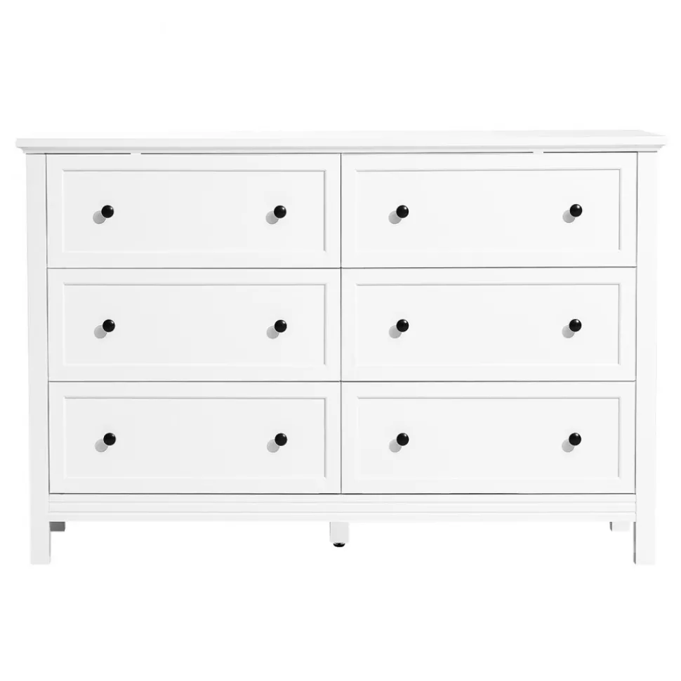 VEVOR 6 Drawer Dresser, Wooden Chest of Drawers with Sliding and Anti-tip Device, Retro Minimalist Dresser Chest, Closet Storage TV Stand Organizer for Living Room, Hallway, Bedroom, Entryway, White