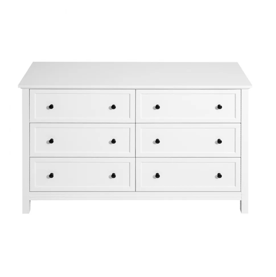 VEVOR 6 Drawer Dresser, Wooden Chest of Drawers with Sliding and Anti-tip Device, Retro Minimalist Dresser Chest, Closet Storage TV Stand Organizer for Living Room, Hallway, Bedroom, Entryway, White
