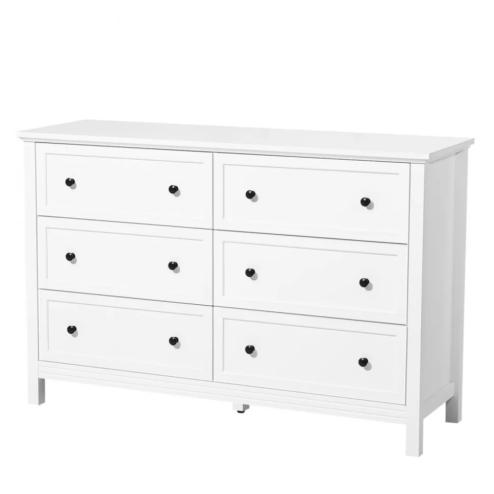 VEVOR 6 Drawer Dresser, Wooden Chest of Drawers with Sliding and Anti-tip Device, Retro Minimalist Dresser Chest, Closet Storage TV Stand Organizer for Living Room, Hallway, Bedroom, Entryway, White