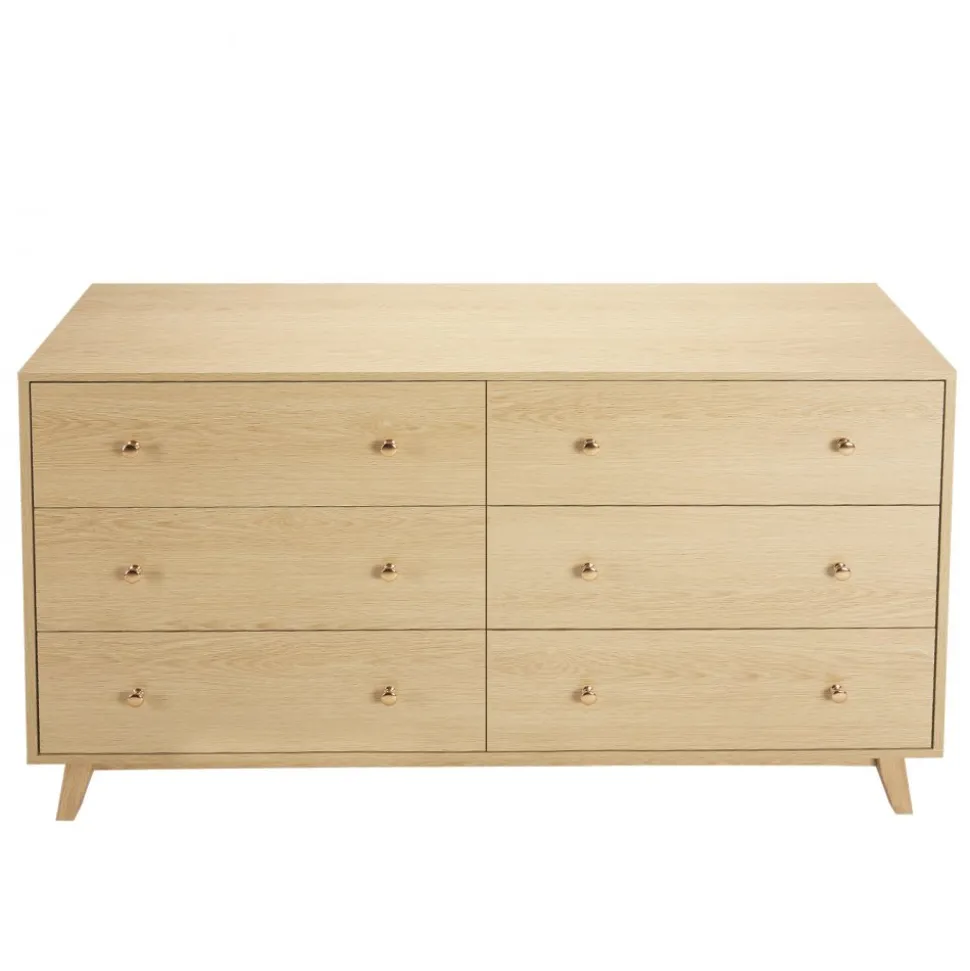 VEVOR 6 Drawer Dresser, Wooden Chest of Drawers with Sliding with Anti-tip Device, Modern Minimalist Dresser Chest, Closet Storage Organizer for Living Room, Hallway, Bedroom, Entryway, Light Wood