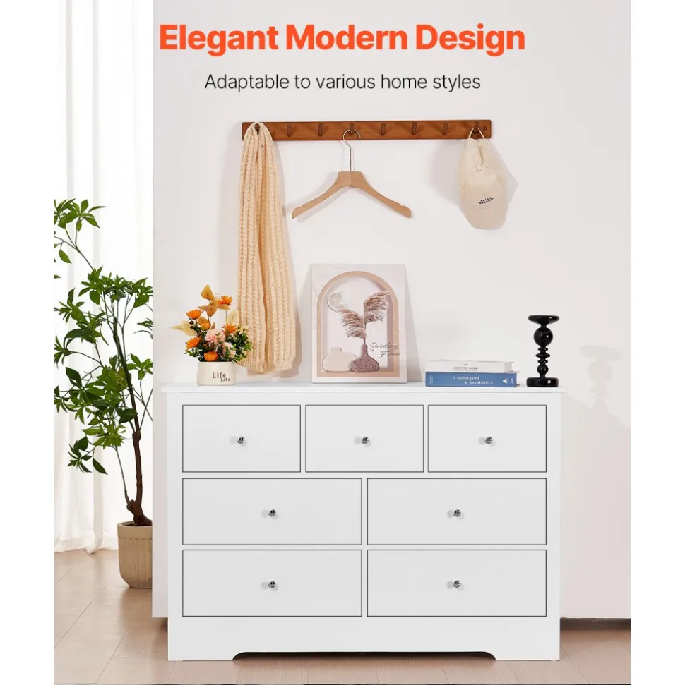 VEVOR 7 Drawer Dresser, Wooden Chest of Drawers with Sliding with Anti-tip Device, Modern Minimalist Dresser Chest, Closet Storage Organizer for Living Room, Hallway, Bedroom, Entryway, Light Wood