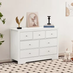 VEVOR 7 Drawer Dresser, Wooden Chest of Drawers with Sliding with Anti-tip Device, Modern Minimalist Dresser Chest, Closet Storage Organizer for Living Room, Hallway, Bedroom, Entryway, Light Wood