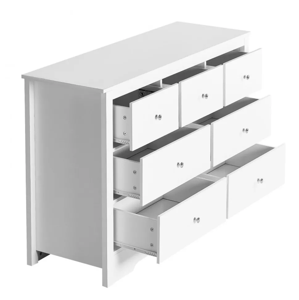 VEVOR 7 Drawer Dresser, Wooden Chest of Drawers with Sliding with Anti-tip Device, Modern Minimalist Dresser Chest, Closet Storage Organizer for Living Room, Hallway, Bedroom, Entryway, Light Wood