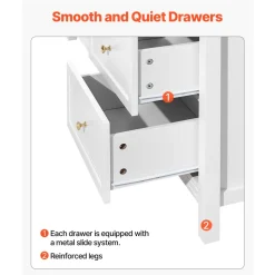 VEVOR 9 Drawer Dresser, Wooden Chest of Drawers with Sliding and Anti-tip Device, Retro Minimalist Dresser Chest, Closet Storage TV Stand Organizer for Living Room, Hallway, Bedroom, Entryway, White