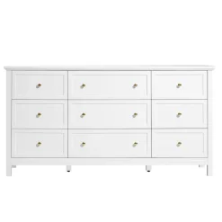 VEVOR 9 Drawer Dresser, Wooden Chest of Drawers with Sliding and Anti-tip Device, Retro Minimalist Dresser Chest, Closet Storage TV Stand Organizer for Living Room, Hallway, Bedroom, Entryway, White