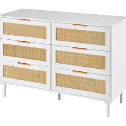 VEVOR 5 Drawer Rattan Dresser, Boho Dresser, Rattan Chest of Drawers with Spacious Storage, Natural Rattan Dresser for Bedroom, Living Room & Hallway,Rattan Nightstand with Sturdy Handles&Legs, Brown