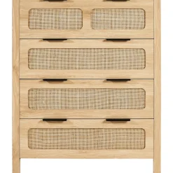 VEVOR 4 Drawer Rattan Dresser, Boho Dresser, Rattan Chest of Drawers with Spacious Storage, Natural Rattan Dresser for Bedroom, Living Room & Hallway,Rattan Nightstand with Sturdy Handles&Legs, Brown