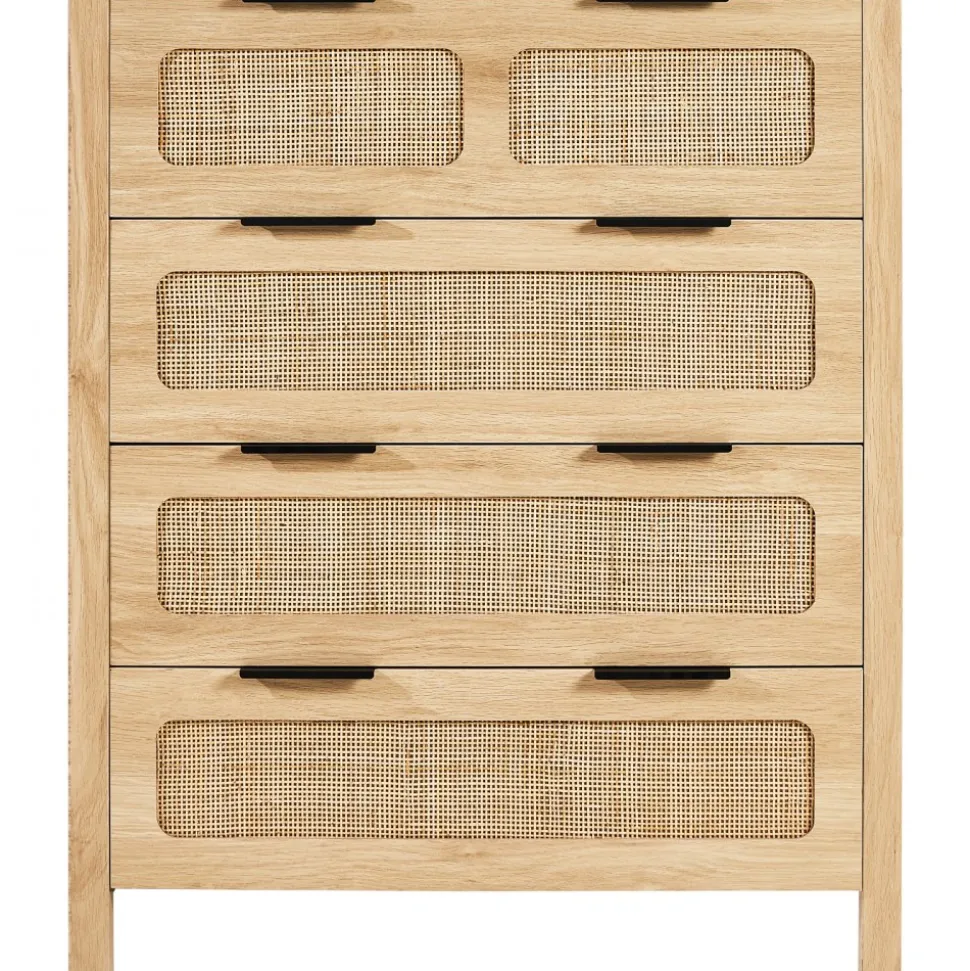 VEVOR 4 Drawer Rattan Dresser, Boho Dresser, Rattan Chest of Drawers with Spacious Storage, Natural Rattan Dresser for Bedroom, Living Room & Hallway,Rattan Nightstand with Sturdy Handles&Legs, Brown