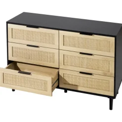 VEVOR 6 Drawer Rattan Dresser, Natural Rattan Closet Dresser with 6 Drawers, Modern Wood Chest Clothing Organizer & Storage Boho Dresser with Sturdy Handles & Legs, for Bedroom, Living Room & Hallway