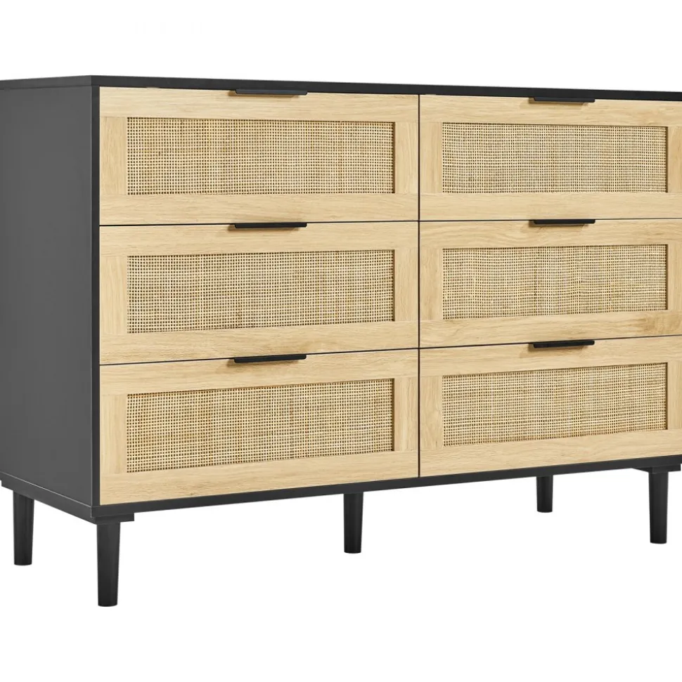VEVOR 6 Drawer Rattan Dresser, Natural Rattan Closet Dresser with 6 Drawers, Modern Wood Chest Clothing Organizer & Storage Boho Dresser with Sturdy Handles & Legs, for Bedroom, Living Room & Hallway