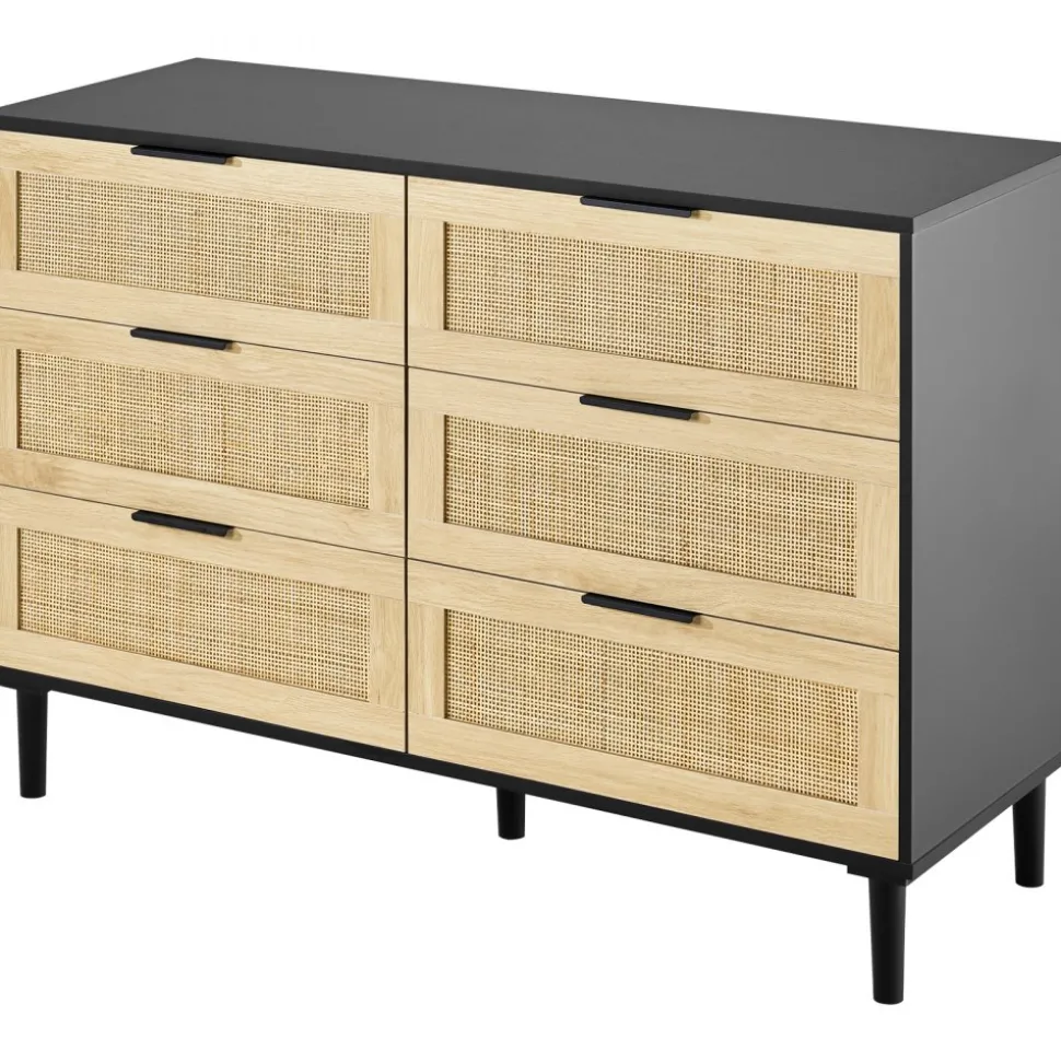 VEVOR 6 Drawer Rattan Dresser, Natural Rattan Closet Dresser with 6 Drawers, Modern Wood Chest Clothing Organizer & Storage Boho Dresser with Sturdy Handles & Legs, for Bedroom, Living Room & Hallway