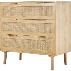 VEVOR 3 Drawer Rattan Dresser, Natural Rattan Closet Dresser with 3 Drawers, Modern Wood Chest Clothing Organizer & Storage Boho Dresser with Sturdy Handles & Legs, for Bedroom, Living Room & Hallway