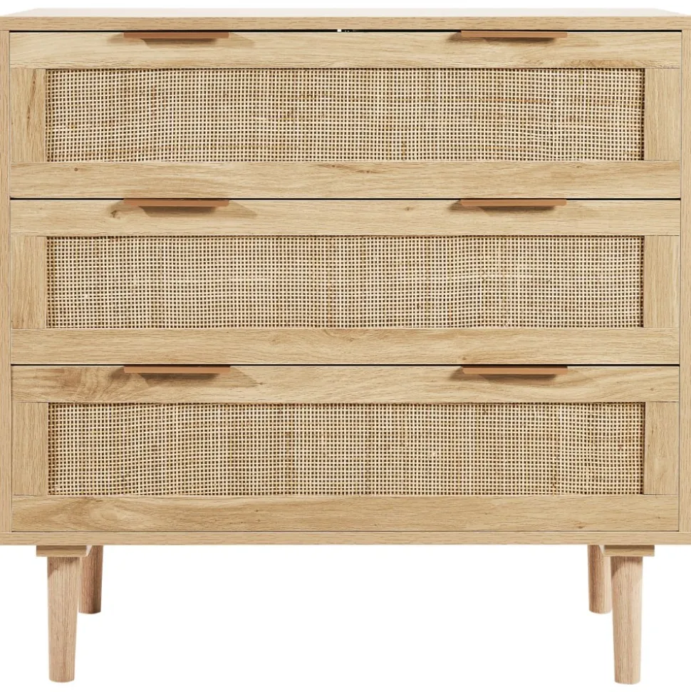 VEVOR 3 Drawer Rattan Dresser, Natural Rattan Closet Dresser with 3 Drawers, Modern Wood Chest Clothing Organizer & Storage Boho Dresser with Sturdy Handles & Legs, for Bedroom, Living Room & Hallway