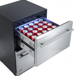 VEVOR Drawer Refrigerator, 24 in Undercounter Beverage Fridge, Large Capacity, Drink Cooler with 304 Stainless Steel Drawers, Temp Control, Powerful Compressor, for Kitchen, Office & Game Room