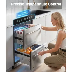 VEVOR Drawer Refrigerator, 24 in Undercounter Beverage Fridge, Large Capacity, Drink Cooler with 304 Stainless Steel Drawers, Temp Control, Powerful Compressor, for Kitchen, Office & Game Room
